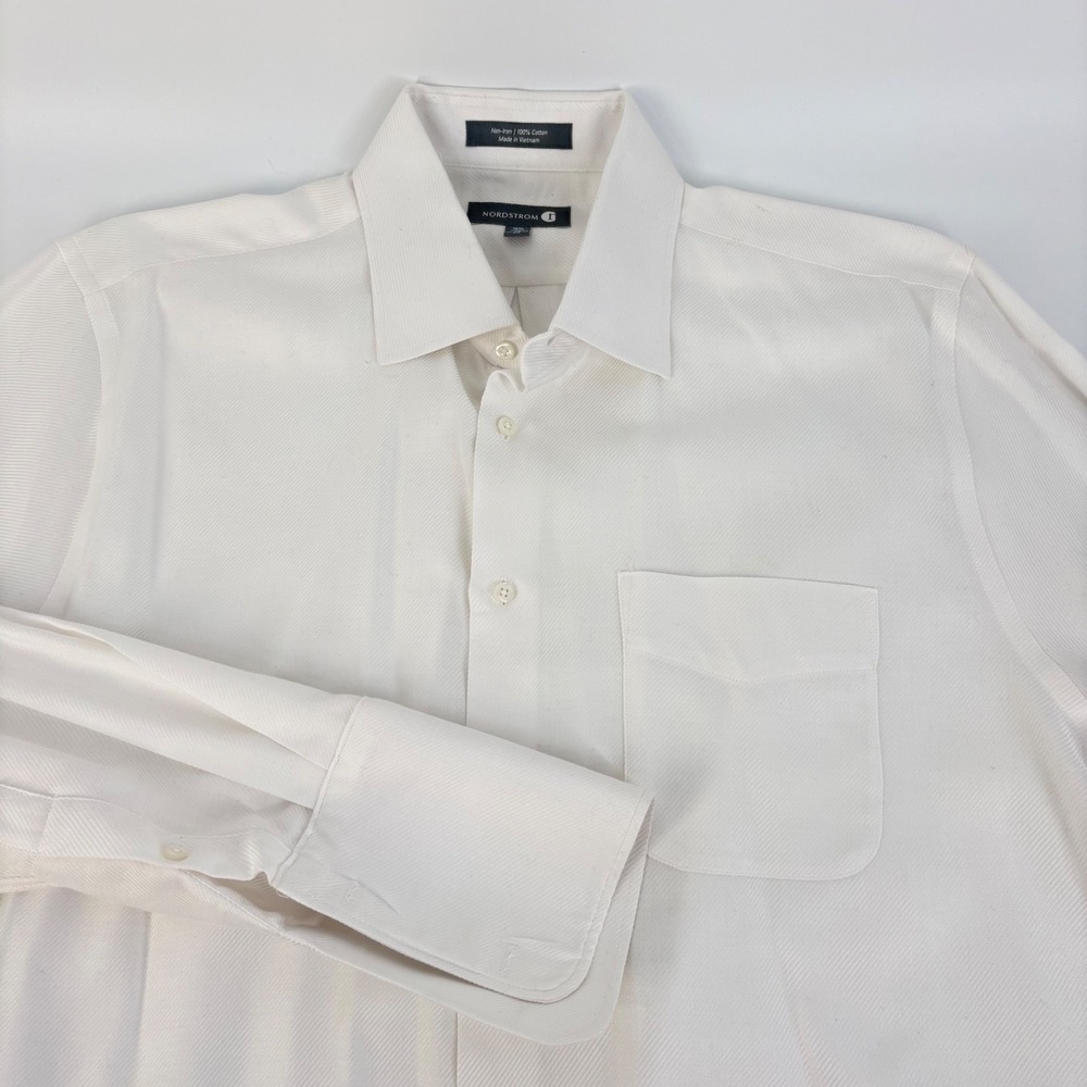 Nordstrom Dress Shirt Mens 16.5 37 White Non-Iron Tailored Fit French Cuff Twill